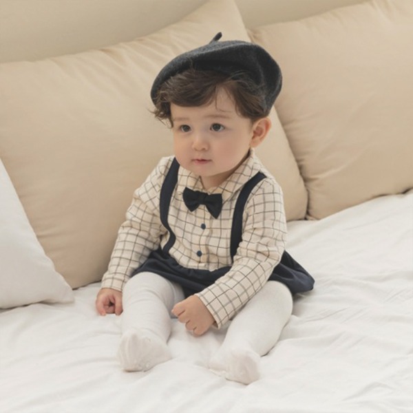 【LITTLE TINI】★Flick Body Suit 經典米格紋連身服(藍)